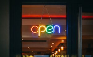neon open sign in store window